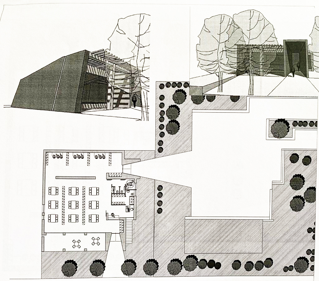 Disegno e pianta nuova biblioteca via Dante