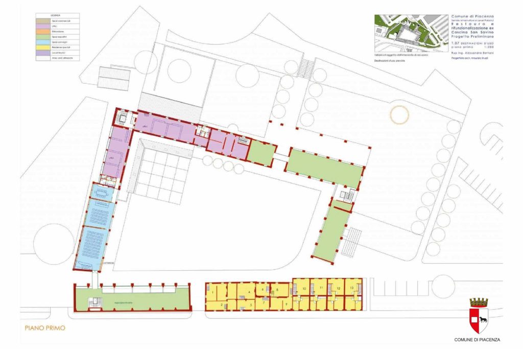 Pianta progetto destinazione d'uso del primo piano di Cascina San Savino