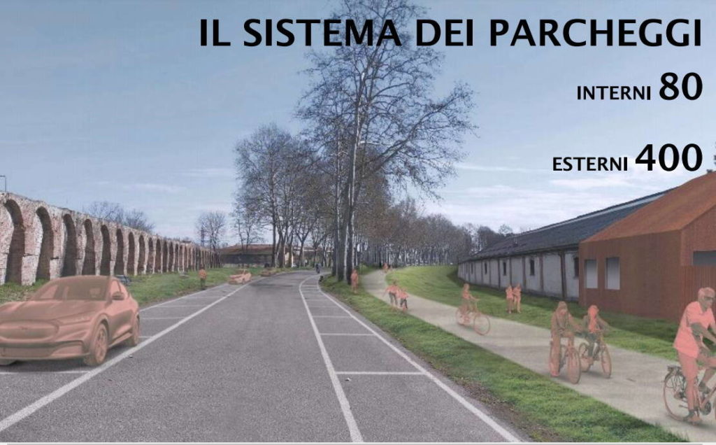 Vista parcheggi esterni e pista ciclabile